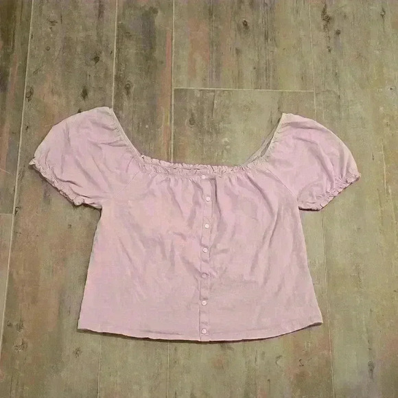 American Eagle Cropped Purple Blouse - Picture 1 of 7